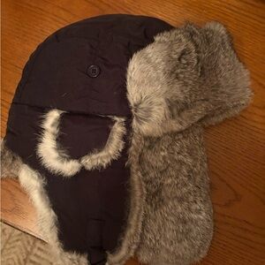 Black and Gray Fur-Lined Trapper Hat